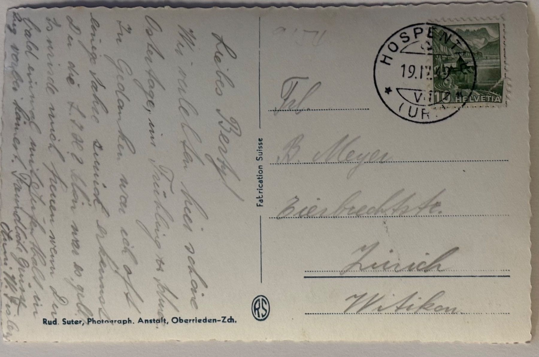 Cartes postales: Hospental, 1949 – D'occasion à Frauenfeld par Merk52 1