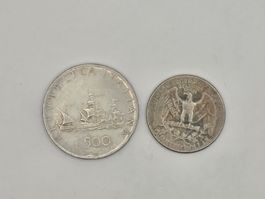 Seltene Lira 500 Italien & USA Quarter Dollar 1951silber(41)