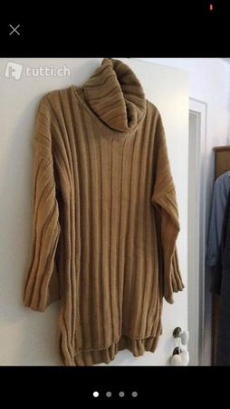 Lange Strickpulli in Camel / Cognac, M-L