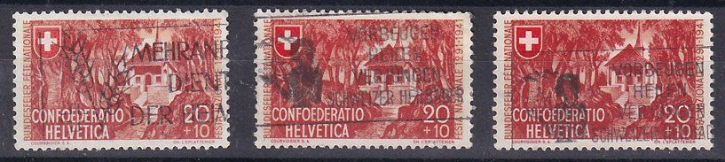 Alle Briefmarken: Variété sur Pro Patria B14 - 3 couleurs différentes B – Gebraucht aus Grandson von Rogneux