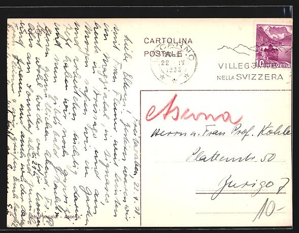 Cartoline postali: AK Ascona, Panorama mit Turm, 1938 – Usato da Berlin venduto da bartko-reher 1