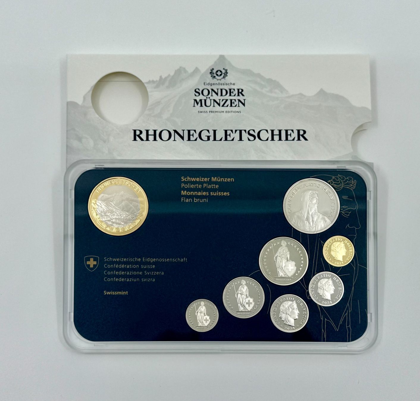 Alle Münzen: Münzsatz Schweiz 2024 "Rhonegletscher" - Polierte Platte – Neu und originalverpackt aus Sempach von alsas 1