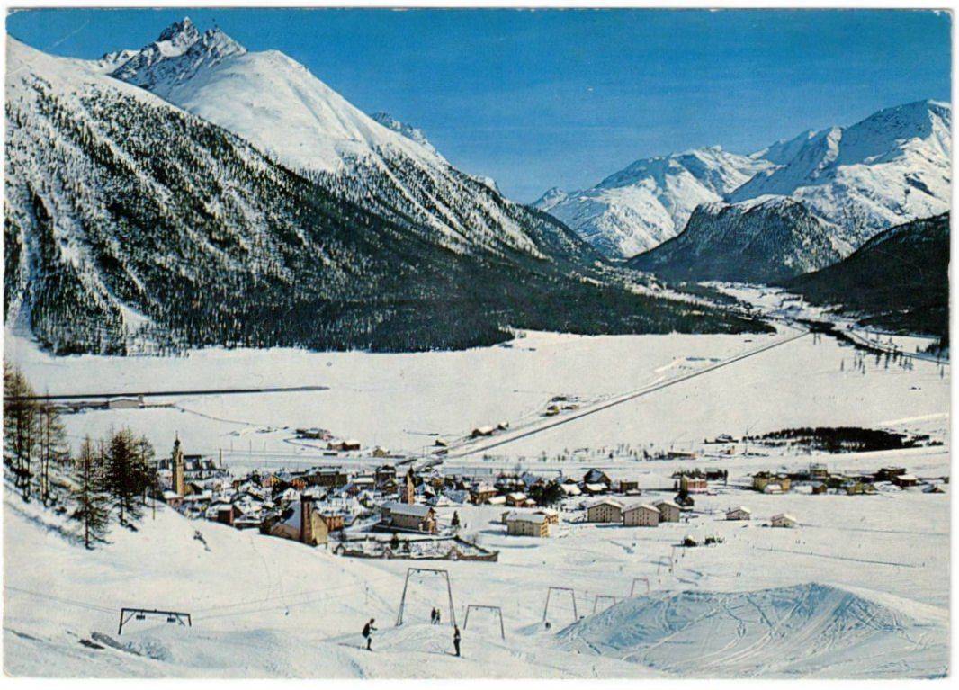 Cartoline postali: Samedan - Skilift mit Dorf – Usato da Binningen venduto da Mountainrider