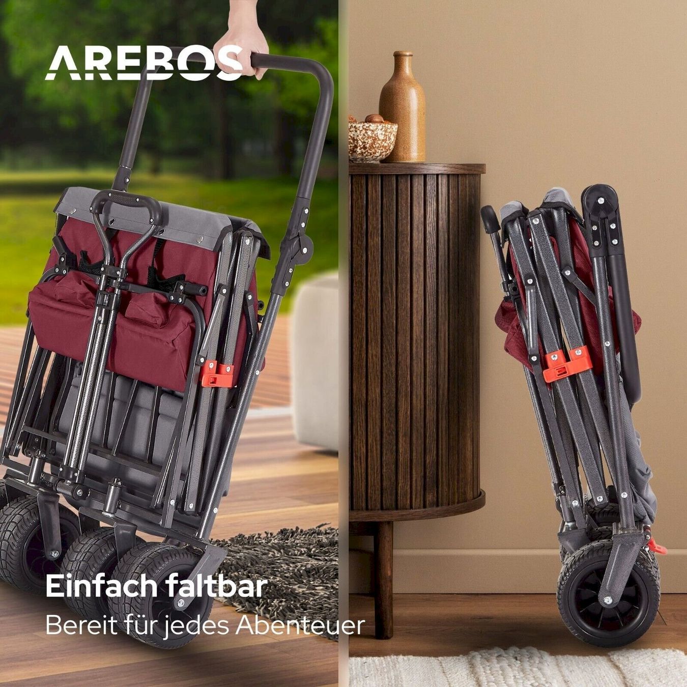 Sonstige Gartengeräte: Luxus Bollerwagen faltbar mit Dach rot – Neu und originalverpackt aus Bottighofen von zaap 4
