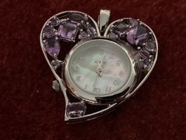 Silber Anhänger mit Amethysten,Uhr+Perlmuttjzifferblatt !