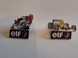 2 Elf Anstecknadeln, Motorrad und Formel 1, Rarität