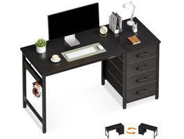 Bürotisch schwarz mit 4 Schubladen, Schreibtisch 120x48cm