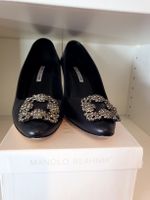 Manolo Blahnik Hangisi Black Leather Pumps, Size 39.5