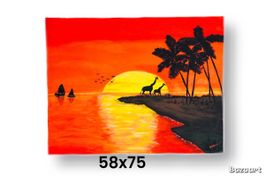 Acrylmalerei: Afrikanischer Sonnenuntergang, Grösse 58x75cm