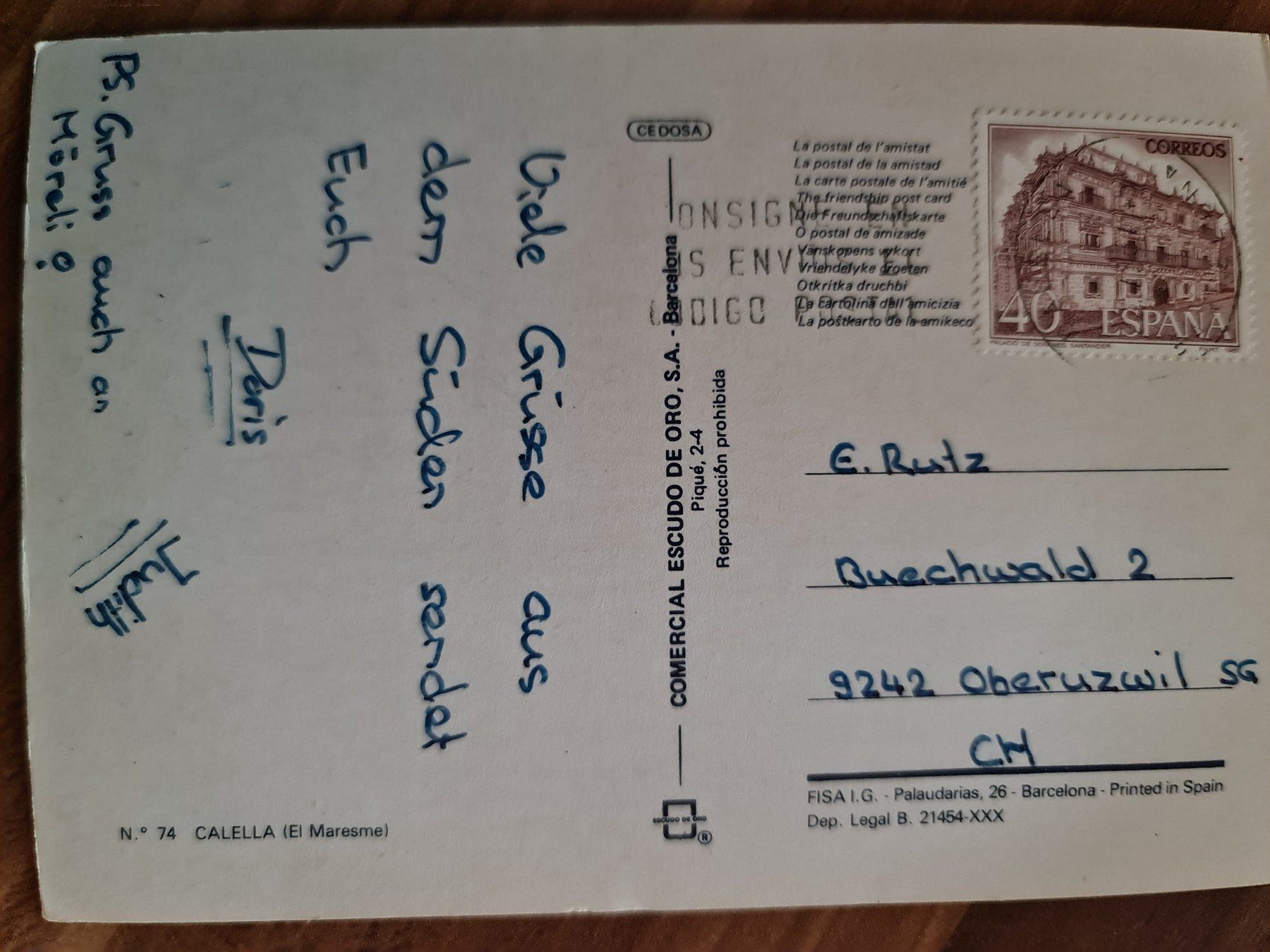 Cartoline postali: Ansichtskarte Calella Spanien – Usato da Dintikon venduto da Vexi 1