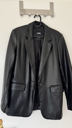 Black Faux Leather Blazer PULL&BEAR Size S New