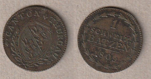 Tutti le monete: Kanton Thurgau, 1 Batzen 1809 – Usato da Allschwil venduto da Coinfreak