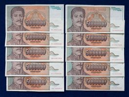 Belgrad 1993 - Jugoslawien - 10 x 5000000 Dinara - Карађорђе