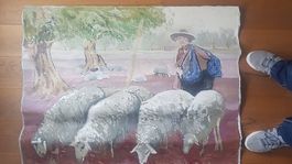 Gemälde "Schäfer mit Schafe" - signiert "Rost 85"🖼️ (52)