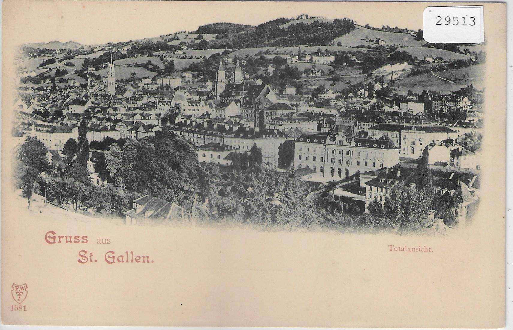 Cartoline postali: Gruss aus St. Gallen - Totalansicht – Usato da Ettingen venduto da Kartenplanet