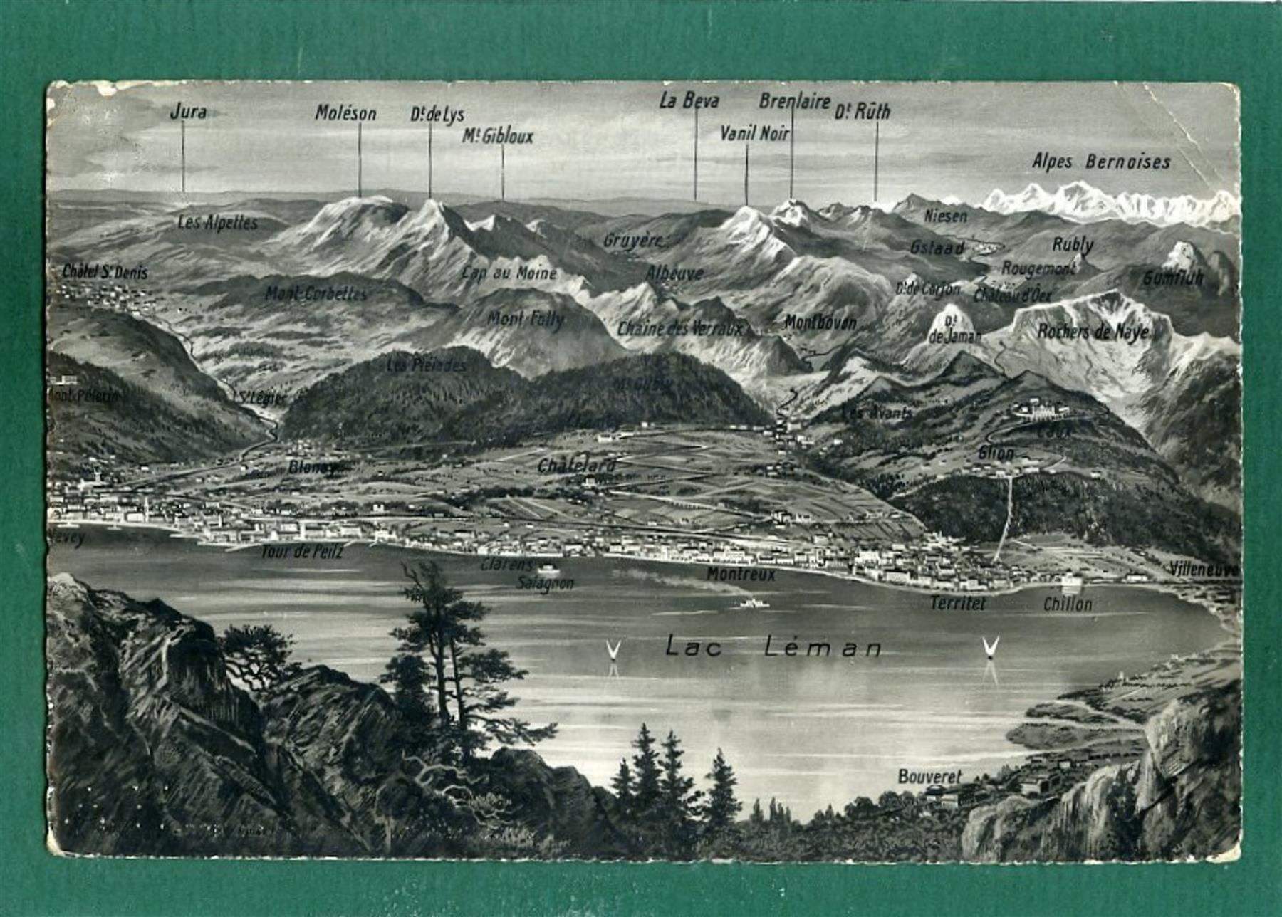 Ansichtskarten: Panorama de la "Riviera vaudoise", 1955, gelaufen – Gebraucht aus Sargans von Hausi1951
