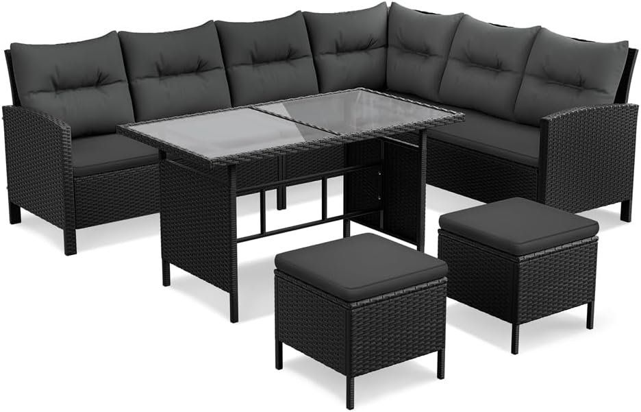 Set di tavolo e panche: Schwarze Gartenlounge, Rattan, – Nuovo e nell'imballaggio originale da Gränichen venduto da omniadeals