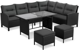Schwarze Gartenlounge, Rattan,
