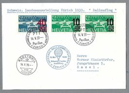 1939, LANDI ZH 1939, BALLONFLUG, SCHÖNE FRANKATUR