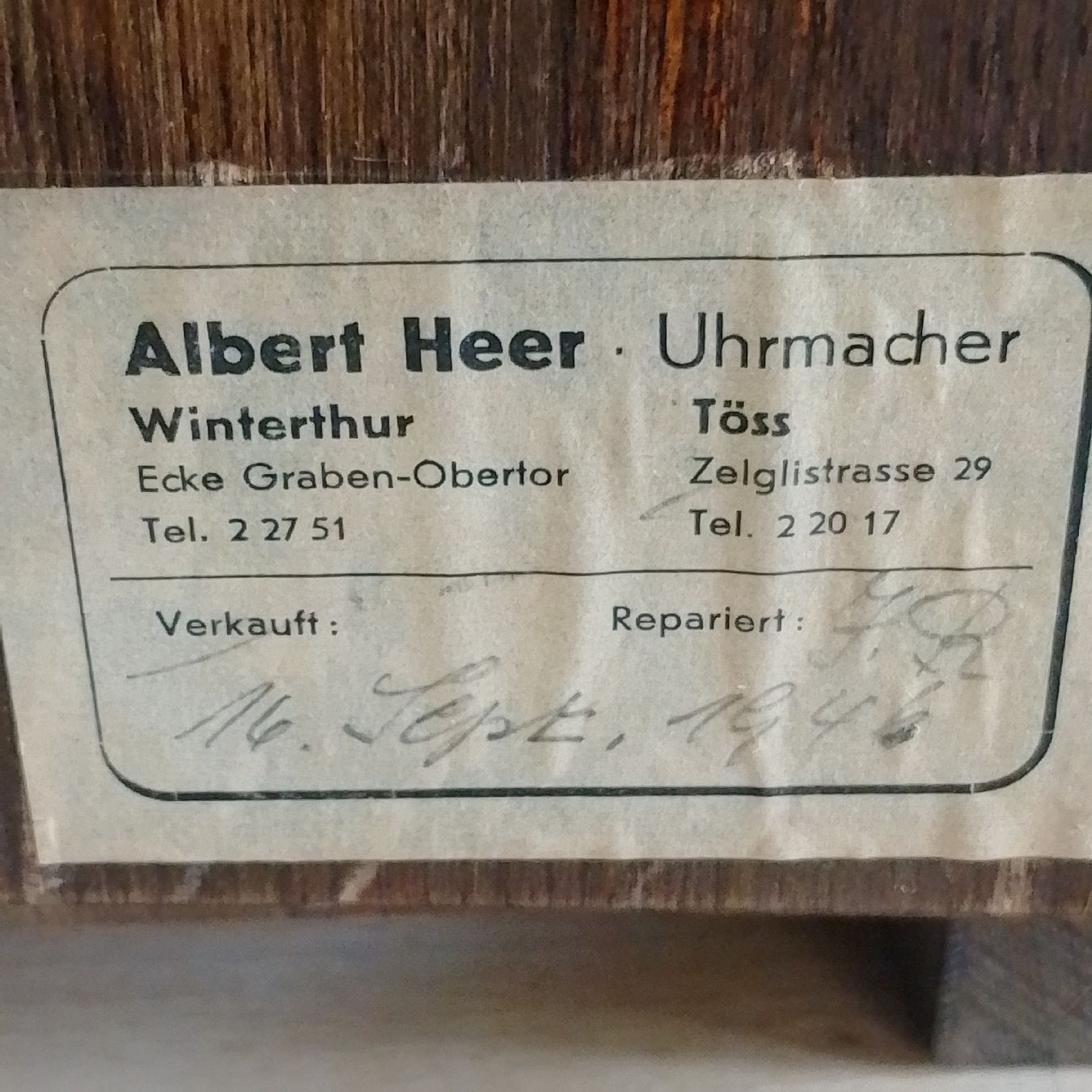 Orologi da terra & Orologi da parete: Buffetuhr ,  Albert Heer Uhrmacher 16. Sept. 1946 – Usato da Schaffhausen venduto da CH8200 2
