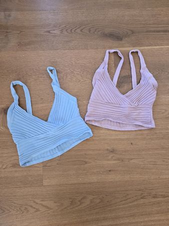 2 L&S Crop Tops gerippt Blau und Rosa