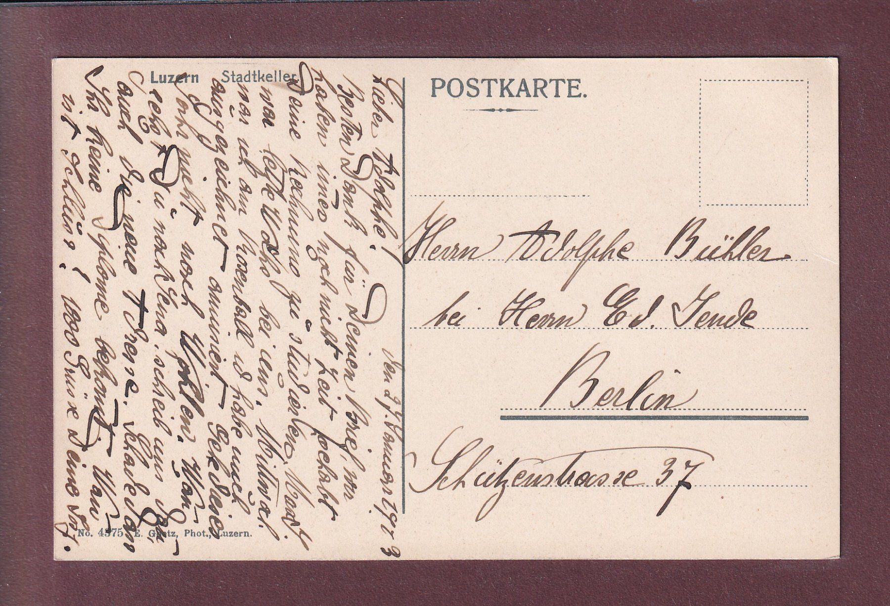 Ansichtskarten: LUZERN - Stadtkeller - 1913 – Gebraucht aus Pully von nicecards 1