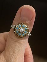 Bague vintage 58 pierres turquoise /perle neuve