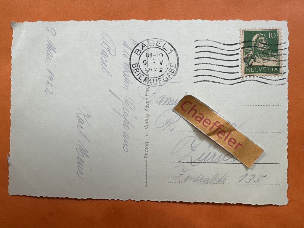 Cartoline postali: 1922 Basel, Bundesbahnhof mit Strassburgerdenkmal – Usato da Zürich venduto da Chaeffeler 1
