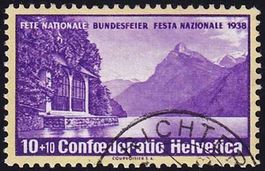 1938 Tellskapelle Nr. B1z gestempelt, auf geriffeltem Papier