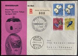 Swissair Erstflug 1.4.1957 von Zürich - Genf nach Tokyo