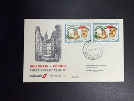 Swissair Erstflugbrief Abu Dhabi-Zürich 1985