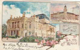 Litho Karte  Zürich Theater mit Post 1907