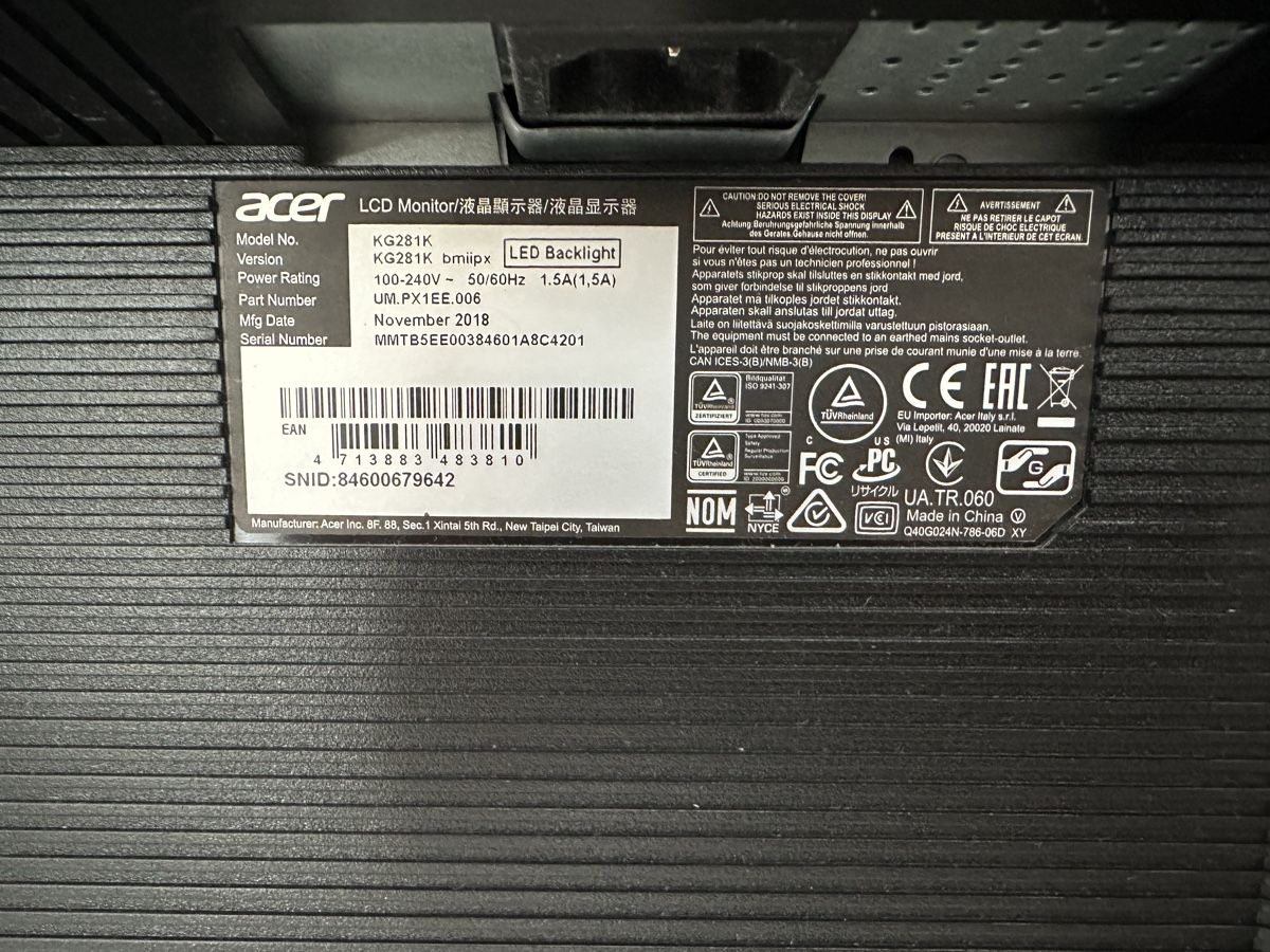 Monitor: Monitor Acer KG281K 28" 4K – Nuovo (secondo la descrizione) da La Tour-de-Trême venduto da nev_5ksf 2