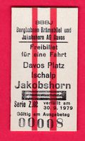 KARTON FREIBILLETT, DAVOS PLATZ  - JAKOBSHORN, RETOUR, 1979