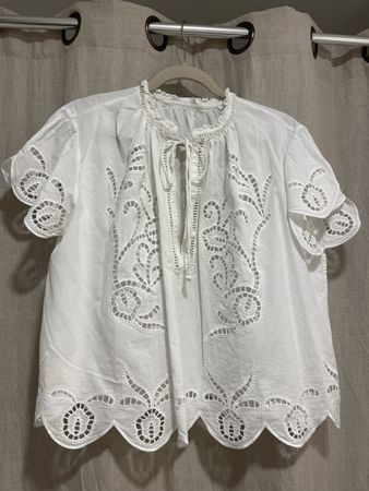Zara weisses Baumwoll Top mit Stickerei Gr. XL Versand 2.50