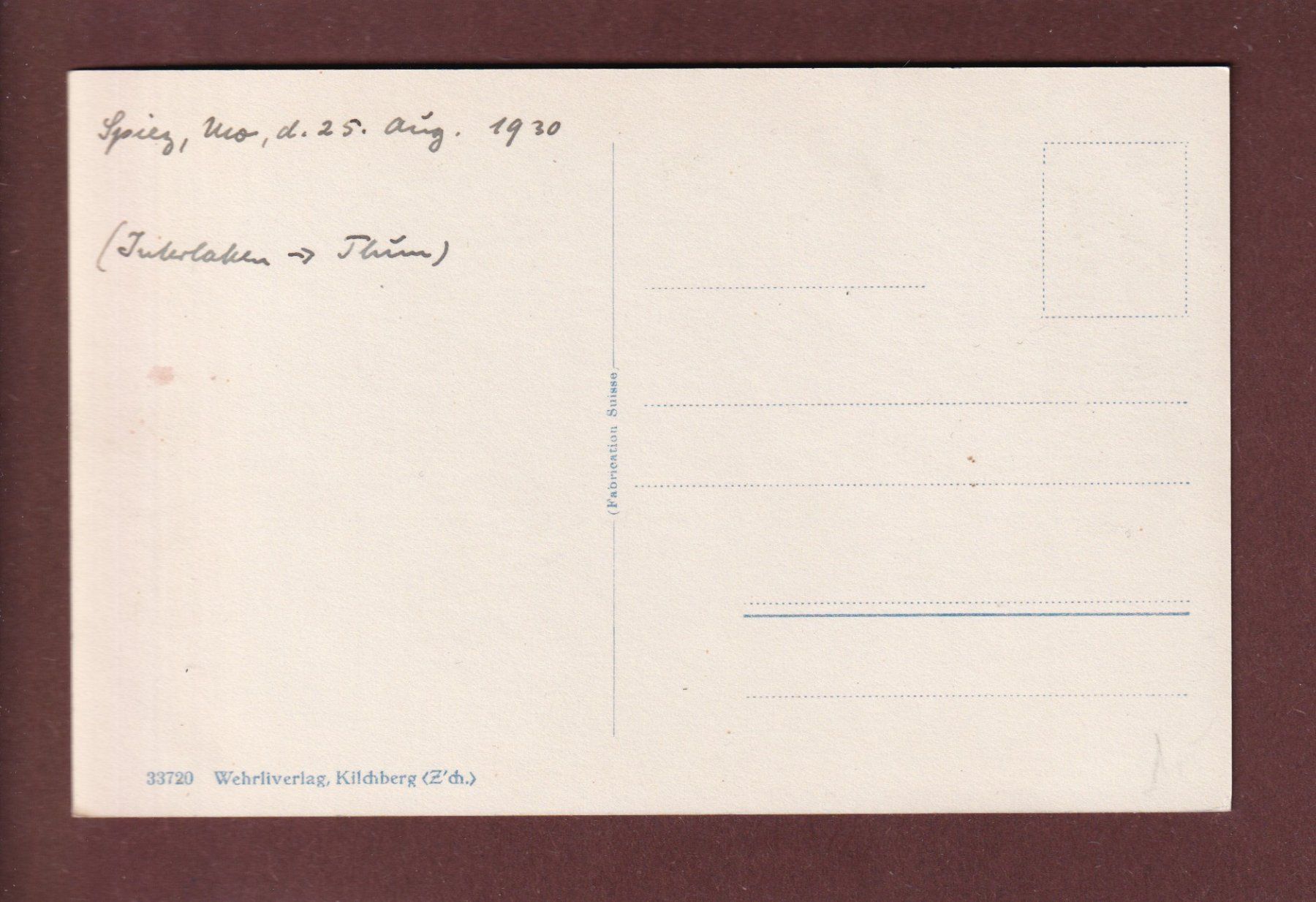 Cartoline postali: Schloss SPIEZ - 1930 – Usato da Pully venduto da nicecards 1