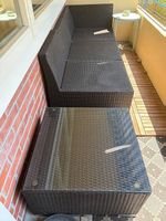 Rattan-Lounge, Gartenlounge, Outdoor-Sofa mit Kissen & Tisch