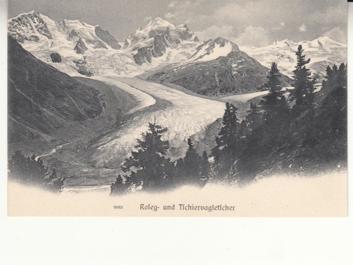 Cartoline postali: Roseg- und Tichiervavgletscher ca. 1910 – Usato da Bürglen TG venduto da StampGraf