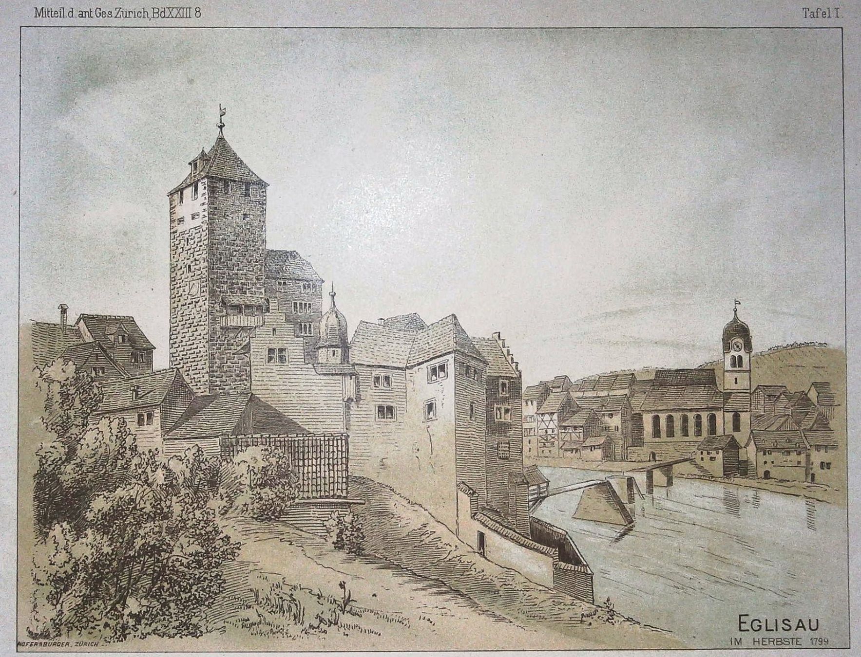 Incisioni: Eglisau   Farblithographie 1893 – Usato da Rafz venduto da Helvet32 1