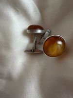 Boutons de manchette vintage en argent avec ambre