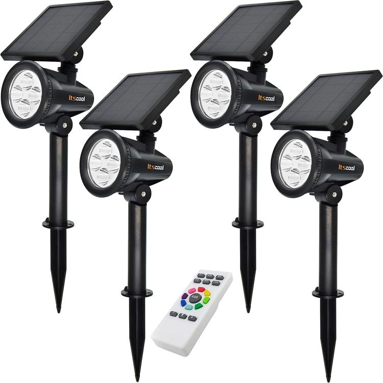 BLOOMWIN Solar Gartenstrahler 2 Stück – Warmweiß, IP65 Wasserdicht, Mit Erdspieß, Dimmbar