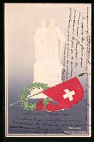 Präge-AK Genf, Denkmal und National Fla