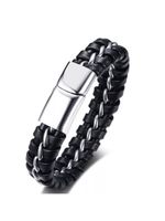 ARMBAND HERREN LEDER EDELSTAHL ELEGANT SCHWARZ SILBER