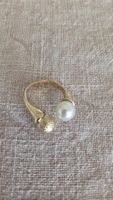 Goldring mit Perle, schlicht und elegant, Grösse 54