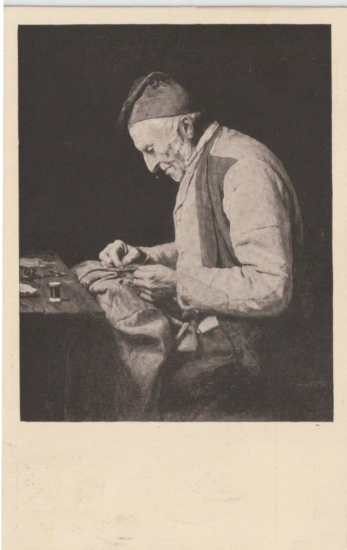 Cartoline postali: AB 76 Albert Anker, Dorfschneider, 1928 – Usato da Freienbach venduto da Bhaltis