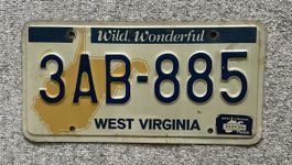 West Virginia USA Kontrollschild 3AB-885 mit Map 1986