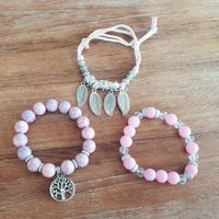 🐸 ARMBAND 3-er SET MIT FEDERN / LACHS-ROSA