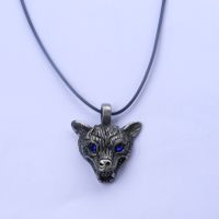 Wolfskopf-Anhänger mit blauen Augen, Kauschukband, neu!