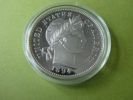 versilberte Medaille PP 40 mm - USA 1894 1 Dime