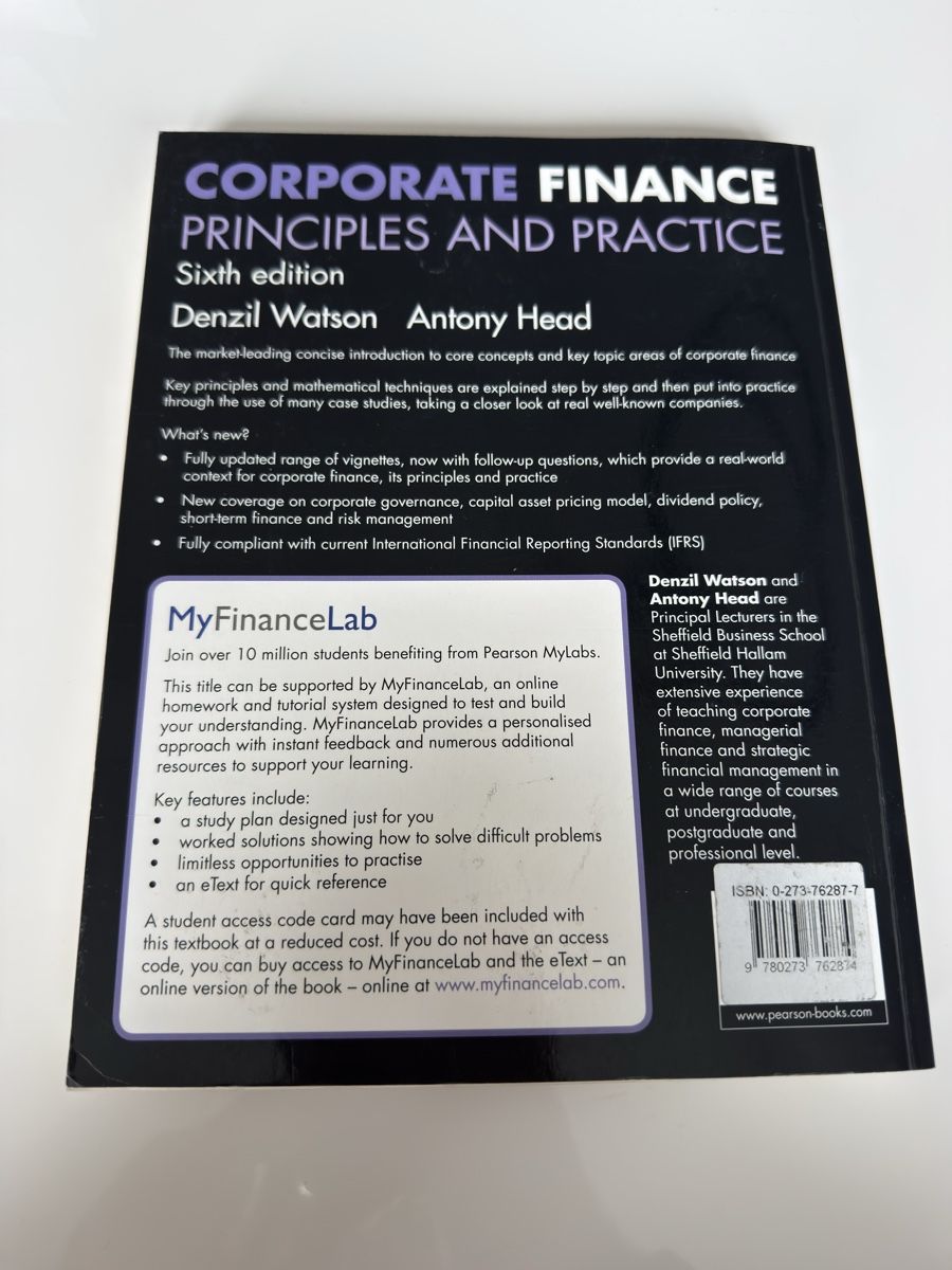 Bücher: Corporate Finance - Principles - Watson/Head, 6. Edition – Gebraucht aus Kloten von Haki_ZH 1
